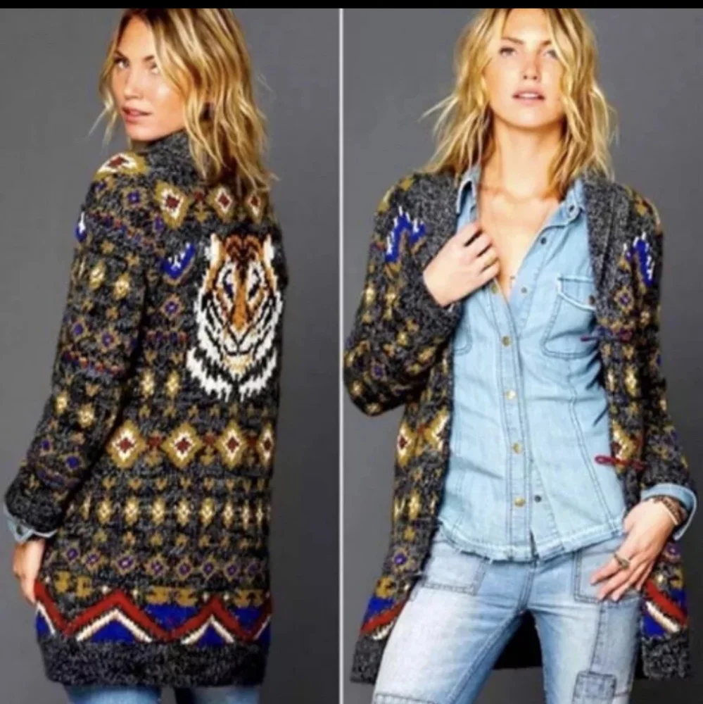 Free People Mascot Tiger Cardigan Size Small Wool Blend Button Front